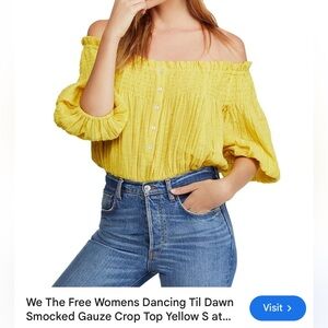 We The Free Yellow Smocked Dancing Til Dawn Smocked Gauze Crop Top cream S